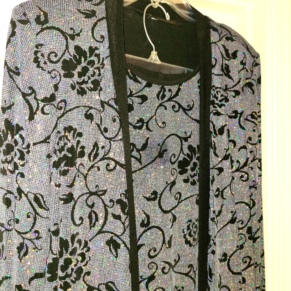 Integrated sparkle jacket & top with black stretch pants size 14-16